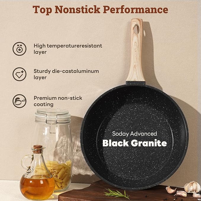17 Pcs Pots and Pans Set Non Stick Kitchen Cookware Sets Nonstick Induction Cookware Non-toxic Black Granite Cooking Tools with Stay-Cool Handles Pot Protectors (PFOS/PFOA Free)