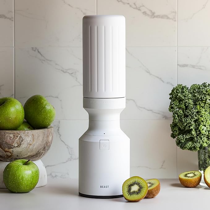 Beast Mini 600 Stainless Steel | Mini Countertop Kitchen Blender | Insulated Stainless Steel Vessel | Smoothies Shakes Dressings Sauces Dips | Portable Straw Caps and Lids | 600W (Cloud White)
