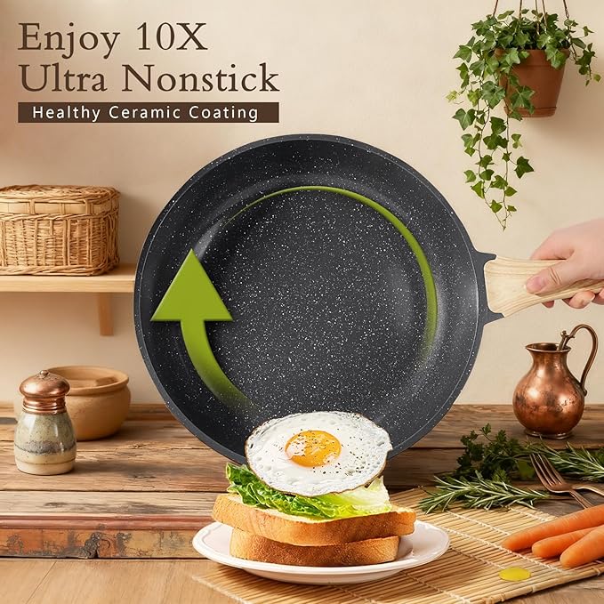 GiPP Ceramic Pots and Pans Set Non Stick - 17 Pcs Nonstick Cookware Set Non-toxic Healthy Kitchen Cooking Set w/Frying Pans Set Dishwasher Safe PFAS PTFE PFOA PFOS Free Dark Gray