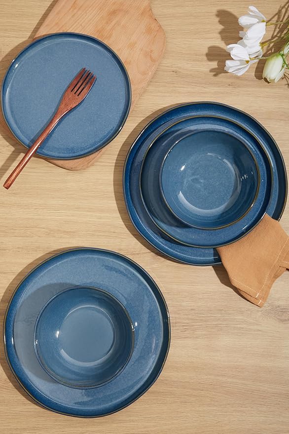 Ceramic Dinnerware Set12 Piece Modern Dish Set for Stylish GatheringsMicrowave &amp Dishwasher SafeChip-Resistant Plates and Bowls Sets for 4 – Beauty Meets Durability