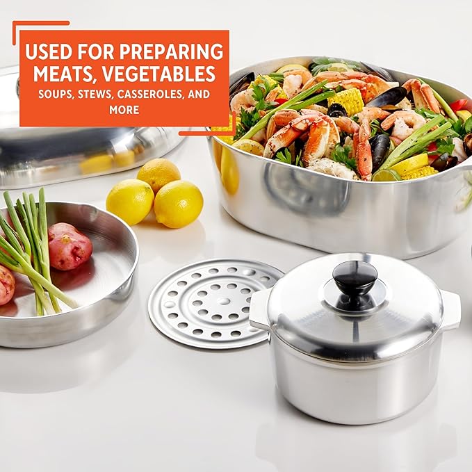 IMUSA USA Heavy Duty 13-Piece Cast Aluminum Cajun Cookware Set Silver