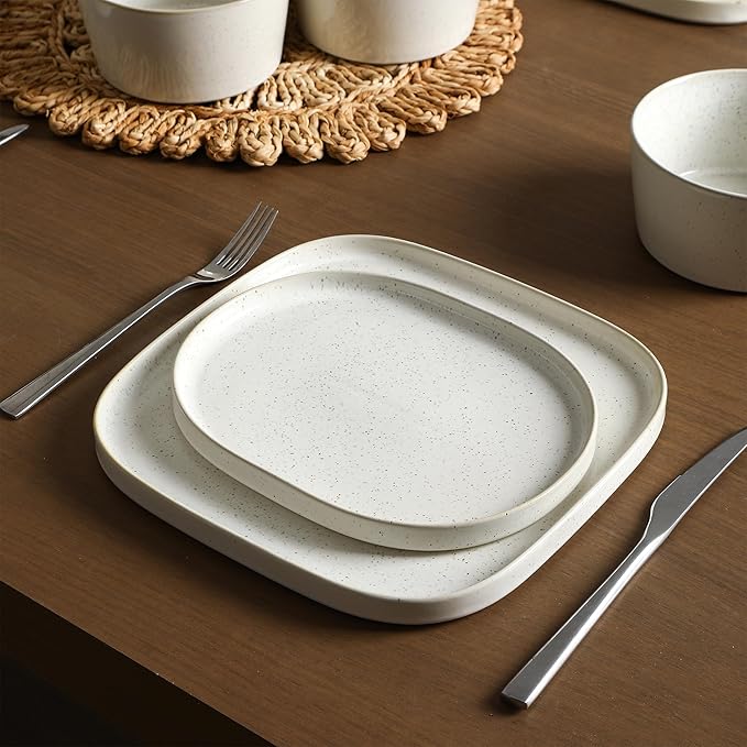 Stone Lain Cairo 12-Piece Dinnerware Set Stoneware Plates and Bowls Set Microwave and Dishwasher Safe Includes Dinner and Salad Plates Cereal Bowls Dish for 4 White Speckled