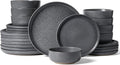 Famiware Milkyway Plates and Bowls Sets 24 Pieces Dinnerware Sets Reactive Glaze Dish Set Stoneware Dishes Set for 8 Matte Dark Charcoal
