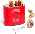 Nostalgia Coca-Cola Hot Dog Toaster - 2 Slot Bun Mini Tongs - Works with Chicken Turkey Veggie Links Sausages and Brats - Coke Red