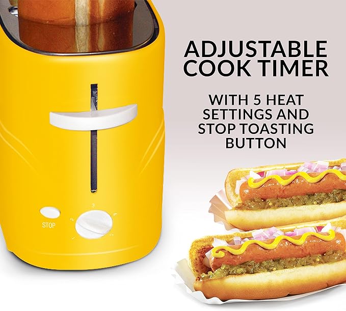 Oscar Mayer 2 Slot Hot Dog and Bun Toaster with Mini Tongs Hot Dog Toaster Works with Chicken Turkey Veggie Links Sausages and Brats Yellow
