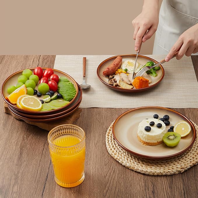 12 Piece Dinnerware Set Includes 6 Piece Salad Plate Set Combo Brown Yellow