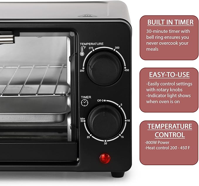 MegaChef 9.5 Quart Electric Counter Top 2 Slice Toaster Oven with Built in Timer Bake Broil Toast (Black)