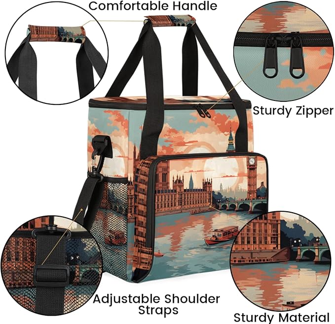 City Landscape Coffee Maker Travel Bag for Keurig K-Mini/K-Mini Plus Insulated Waterproof Tote with Pockets for K-Cup Portable Single-Serve Brewer Case