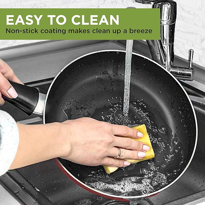 Ecolution Easy Clean Nonstick Cookware Set Dishwasher Safe Kitchen Pots and Pans Set Comfort Grip Handle Even Heating Ultimate Food Release 12-Piece Red