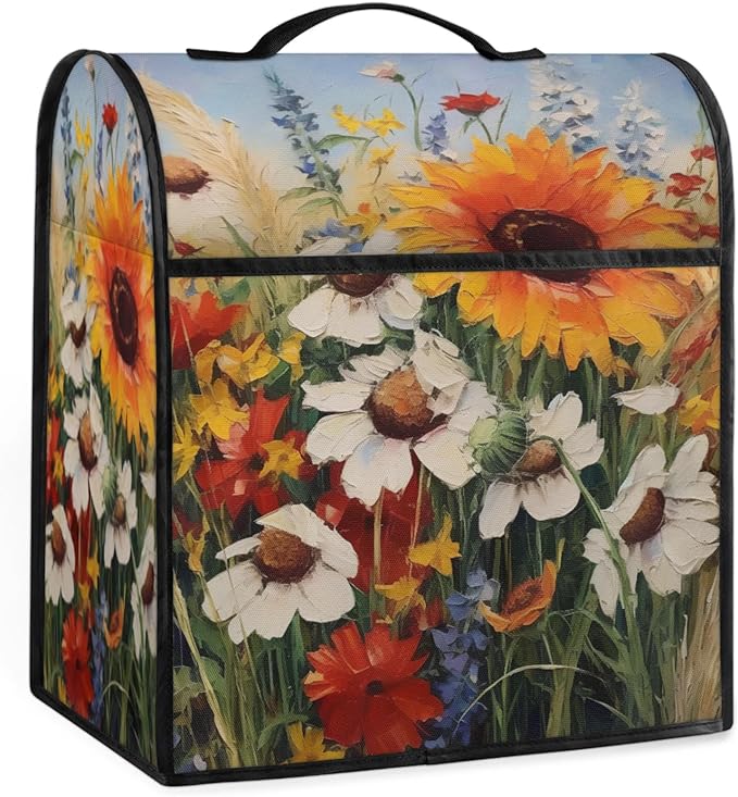 cfpolar Kitchen Aid Mixer Cover Compatible with 6-8 Quarts Oil Painting Sunflower Stand Mixer Cover Kitchen Aid Mixers Accessories Appliance Organizer Bag Dust Covers with Zipper Pocket