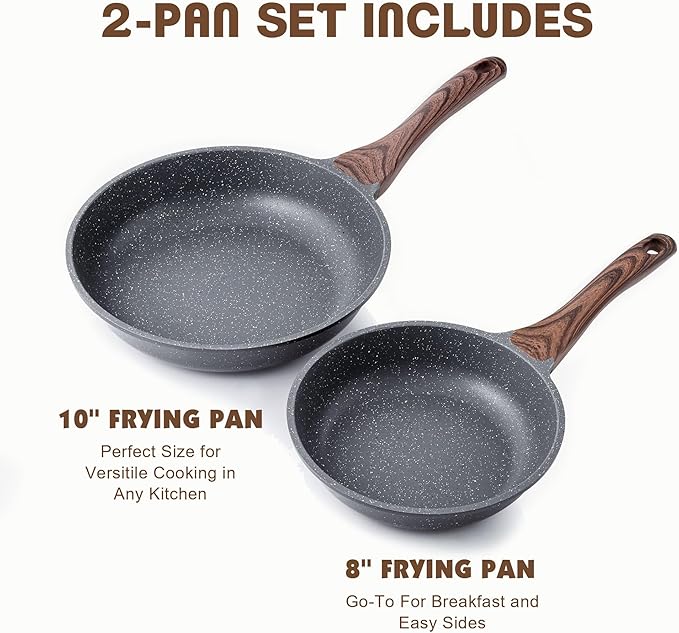 SENSARTE Nonstick Frying Pan Skillets Swiss Granite Coating Omelette Pans Healthy Cookware Chef's Pans Free of Intentionally Added PFOA (8+10 Inch)