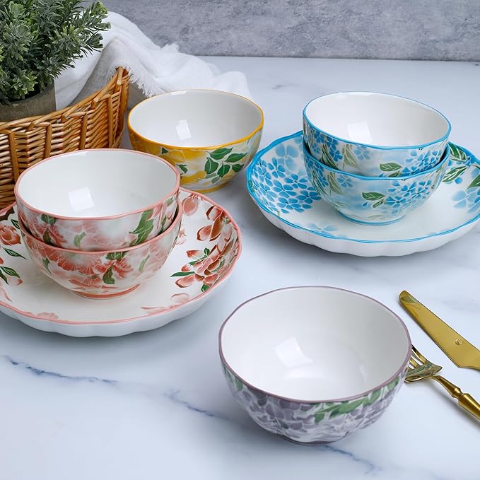 Porcelain Dinnerware Set of 2 10-Piece Plates &amp Bowls for Family Microwave &amp Dishwasher Safe Luxury Gift Box Packaging