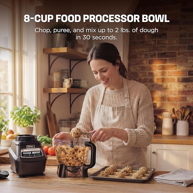 Ninja Kitchen System | All-in-One Food Processor &amp Blender for Smoothies | Includes Pitcher (2) 16 oz. To-Go Cups &amp 8-Cup Bowl | Makes Salsa Dough Shakes &amp Frozen Drinks | 1500W | Blac