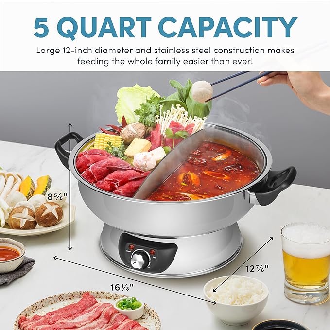 Aroma Housewares ASP-610 Dual-Sided Shabu Hot Pot 5Qt Stainless Steel Aroma Housewares 3 Uncooked/6 Cups Cooked Rice Cooker Steamer Multicooker 2-6 cups Black