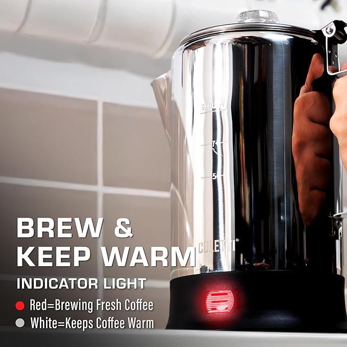 COLETTI Bozeman Electric Percolator — Percolator Coffee Pot Coffee Percolator – [9 cup Stainless Steel]