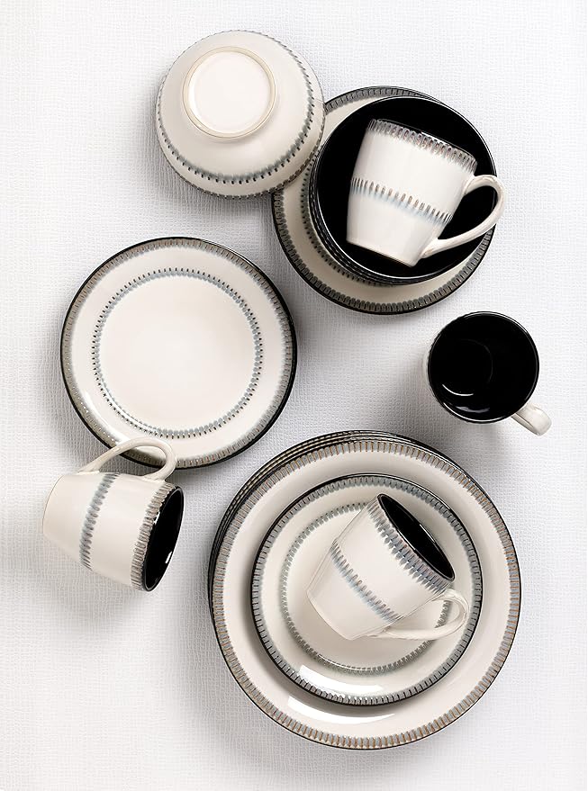 Lorren Home Trends 16 Piece Stoneware Set-ContrastWhite