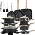 23Pcs Pots and Pans Set Non Stick Kitchen Cookware Sets Granite Induction Cookware Non Stick Cooking Set w/Frying Pans Saucepans Griddle EggPan (Black)