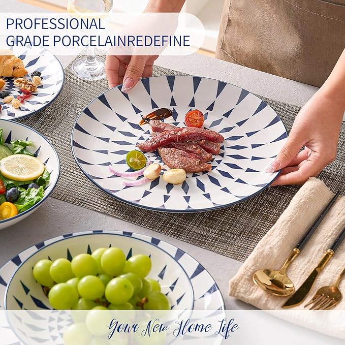 Bestone Ceramic 12-Pieces Dinnerware Sets Ceramic Dish Plates and Bowls Sets Dishes Set for 4 Dinner Salad Dessert Plates and Cereal Bowls Set GiftVintage Blue