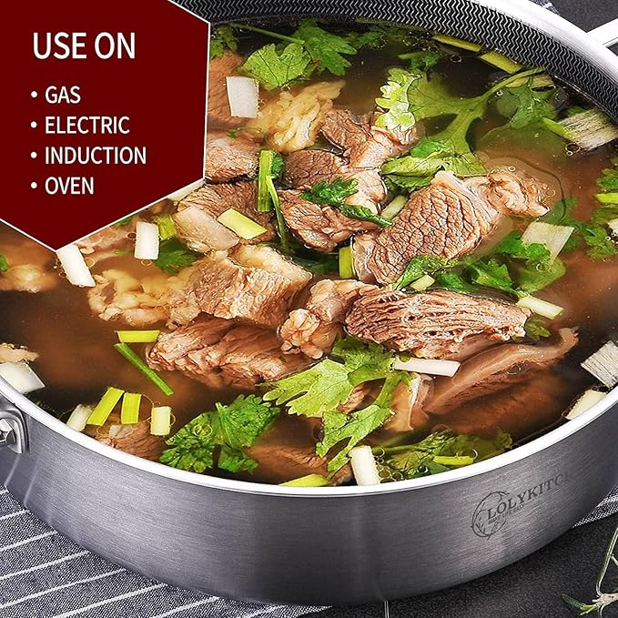 LOLYKITCH Frying Pan Set Nonstick 10 Pieces Stainless Steel Cookware Set Skillet with Detachable Handle Induction &amp Oven Safe Professional Non-Toxic PFOA Free Pans for Everyday Cooking