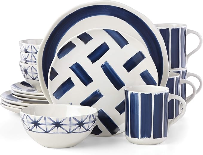 Lenox Painted Elements Indigo Brush 16 Piece Dinnerware Set