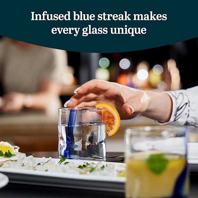 Libbey Blue Ribbon Rock Glasses Set Artisan-Inspired Four-Dimple Shaped Glass Cups Dishwasher Safe Whiskey Glasses Set of 8 for Dinners Parties