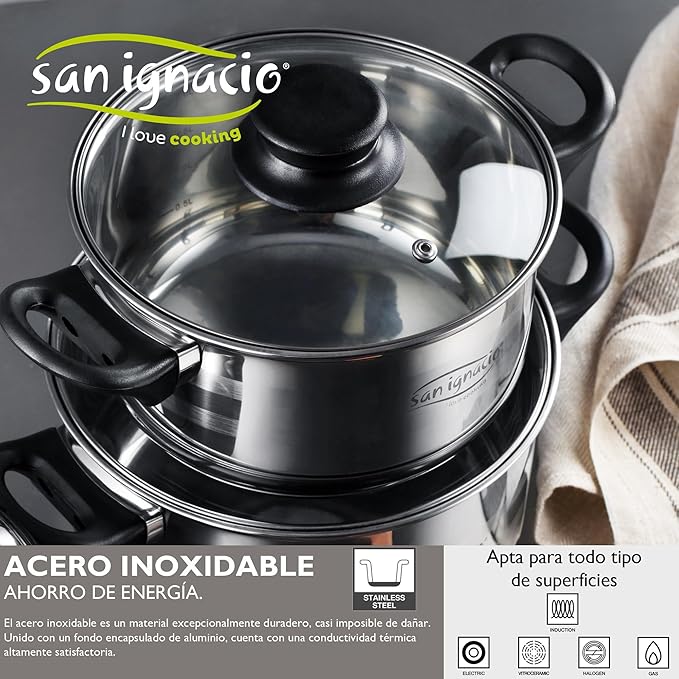 San Ignacio Kitchen Battery 8 Pieces Set of Pans and Cookware 5 cuerpos + 3 sartenes Dark