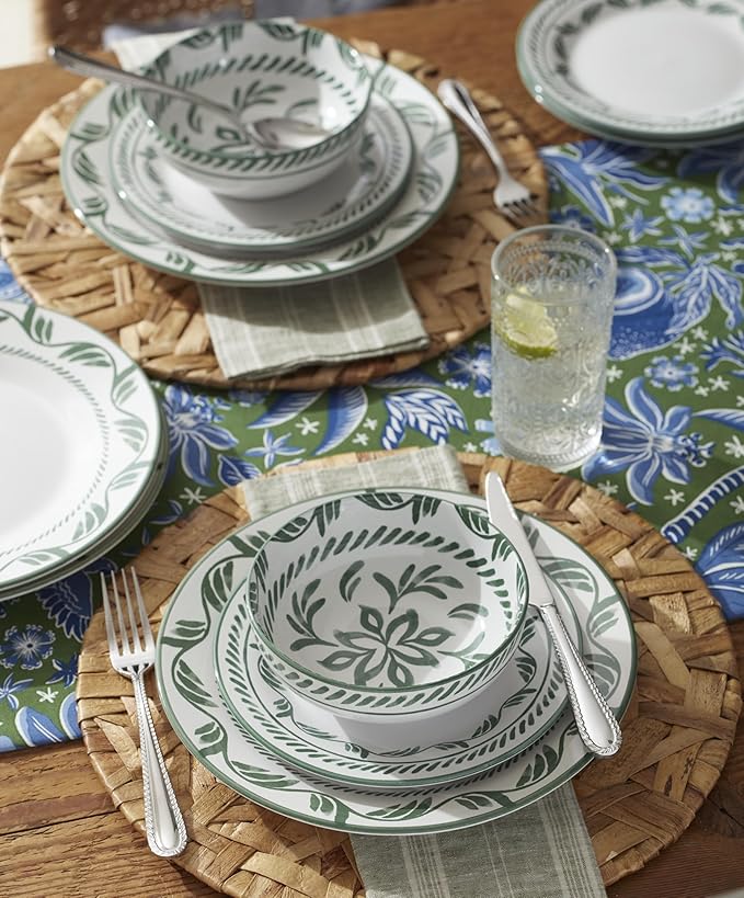 Oneida Dinnerware Set Solear Green 12-Piece Set Service For 4 Stoneware Material Dishwasher Safe &amp Microwave Safe Home Kitchen And Dining Dinner Plates And Bowls Sets (Green 12 Pieces)