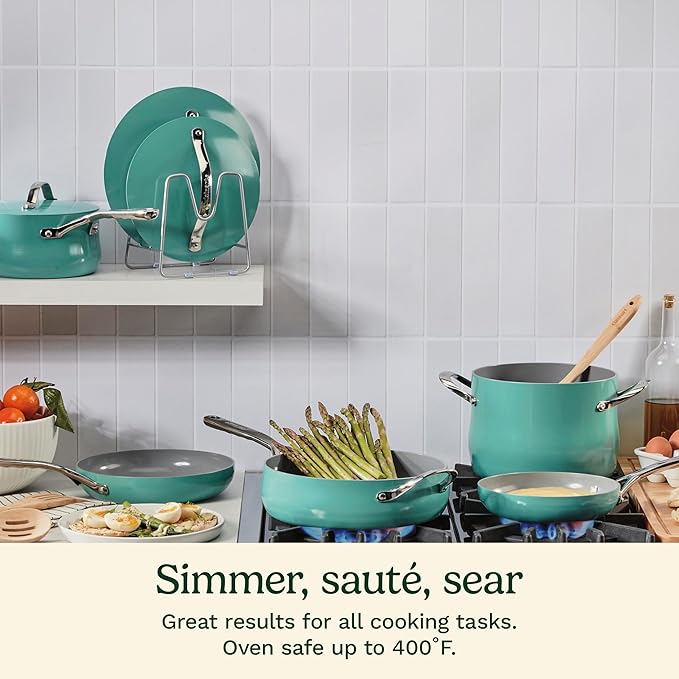 Cuisinart Culinary Collection 12-Piece Pots and Pans Set PURELYCERAMIC Nonstick Teal
