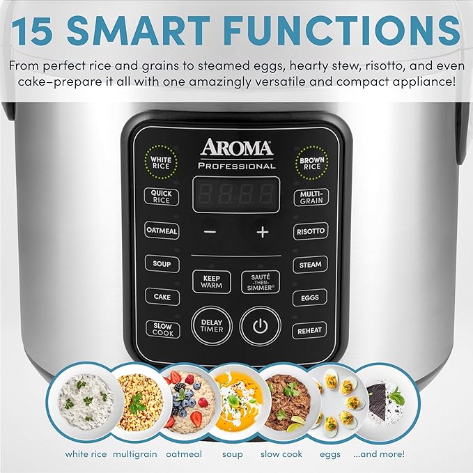 AROMA Professional Digital Rice Cooker 10-Cup (Uncooked) / 20-Cup (Cooked) Multicooker Slow Cooker Steamer Oatmeal Cooker Egg Cooker STS 5 Qt Black ARC-5200SB