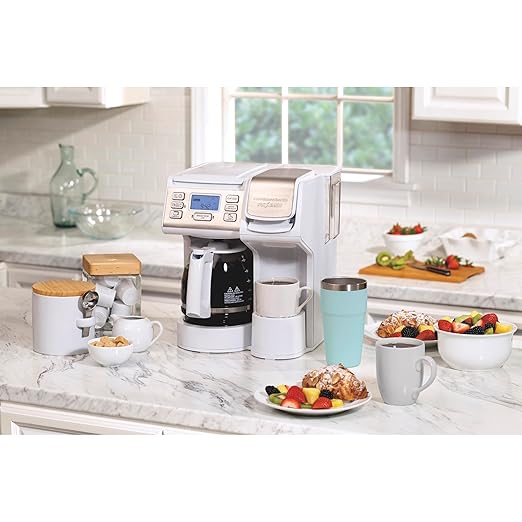 Hamilton Beach FlexBrew Trio 2-Way Coffee Maker Compatible with K-Cup Pods or Grounds Combo Single Serve &amp Full 12 Cup Coffee Pot White Fast Brewing Removeable Reservoir