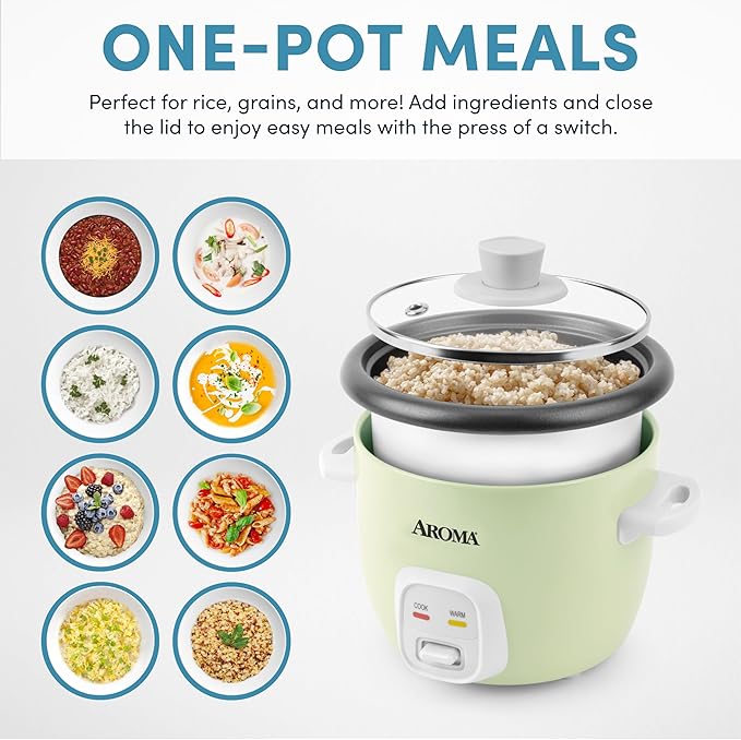 AROMA® Housewares Mini Rice &amp Grain Cooker and Waffle Maker Bundle - Cook Rice Grains and Make Waffles Paninis and Donuts | Includes 4-Cup (Cooked) Rice Cooker and 3-in-1 Swap &amp Flip Waffl