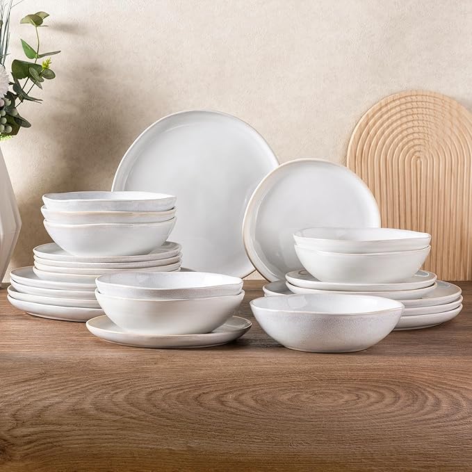 AmorArc Ceramic Dinnerware SetsHandmade Reactive Glaze Stoneware Plates and Bowls SetsHighly Scratch Resistant | Dishwasher &amp Microwave Safe Dishes SetService for 8 (24pc)
