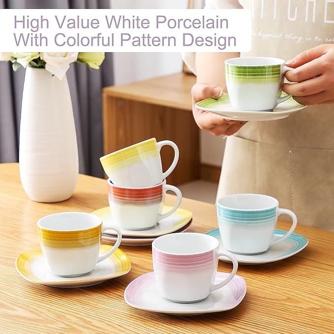 VEWEET Spark Series 30-Piece Dinner Set Ivory White China Ceramic Dinner Combi-Set with Dessert Plates/Soup Plates/Dinner Plates/Cups/Saucers Service for 6