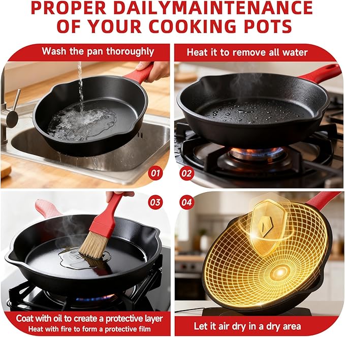 3 piece set cookware set 6 8 10 Inches for frying saute &ampmore easy use in the oven stove grill or campfire black with silicone heat-resistant cover