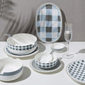 Ceramics Dinner Sets 29 Pieces Plaid Low Bone China Dinnerware Set | Porcelain Cereal Bowl and Steak Plate for Housewarming Gift and Restaurant