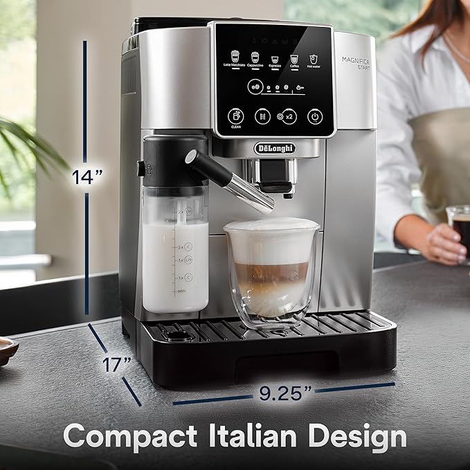 De'Longhi Magnifica Start Automatic Espresso Machine with Auto Milk Frother &amp Built in Grinder - 5 One-Touch Recipes Easy-to-Clean Home Barista Coffee Maker for Lattes Cappuccino Iced Coffee