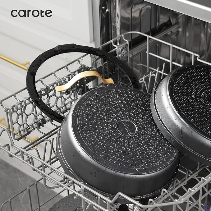 CAROTE 19pcs Pots and Pans Set Non Stick Nonstick Cookware Set Dishwasher/Oven/Fridge Safe Pots and Pans Removable Handle RV Oven Safe Cookware Induction Kitchen Set Black