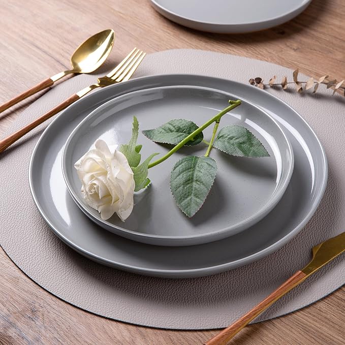 AmorArc Ceramic Dinnerware Sets for 6 18 Pieces Handpainted Plates and Bowls Set with Rustic Terracotta Underside Scratch Resistant Stoneware Dishes Set Dishwasher &amp Microwave Safe Gray