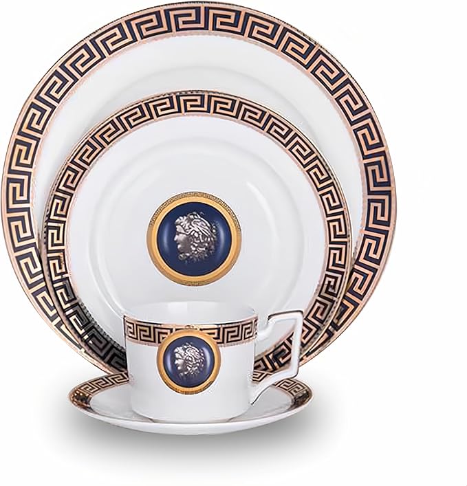 8 Piece Bone China Dinnerware Sets for 2 Porcelain Dinner Plate and teacups and saucer sets Luxury Ceramic Dishes set for home Scratch Resistant Dishwasher Safe