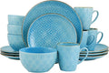 16 Piece Embossed Stoneware Dinnerware Set – Teal Dishes with Glossy Finish and Trimmed Edges Microwave &amp Dishwasher Safe Tableware Set for 4 Elegant Dinner Plates and Bowls