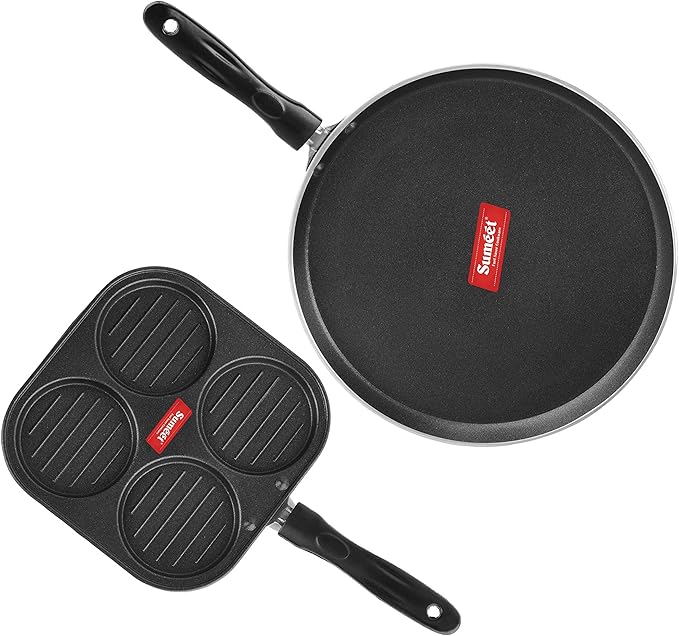 Sumeet 2.6mm Thick Non-Stick Cherry Cookware set (Dosa Tawa – 26.5cm Dia + Mini Multi Snack Maker – 19.5cm Dia)