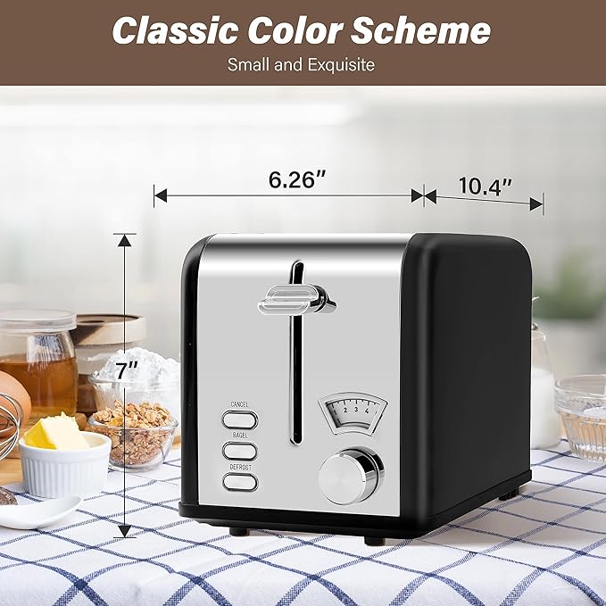 YSSOA 2-Slice Toaster with Extra Wide Slot &amp Removable Crumb Tray 5 Browning Setting and 3 Function: Bagel/Defrost/Cancel Retro Stainless-Steel Style Compact Oven for Bread &amp Waffle New B