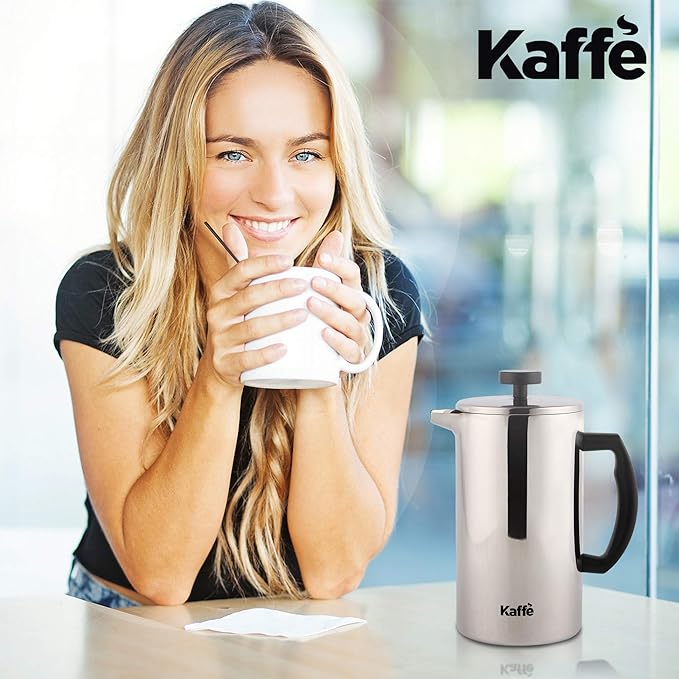 Kaffe Stainless Steel French Press Coffee Maker (27oz / 0.8L) - Double-Wall Insulated Coffee Press - Travel &amp Camping - Homemade French Press Coffee