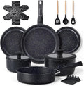 Ammeloo 21 Pcs Pots and Pans Set Non Stick Ceramic Kitchen Cookware Set with Detachable Handle Non Toxic Cooking Set for Kitchen RV Camping and Fridge Induction Ready Dishwasher/Oven Safe Black