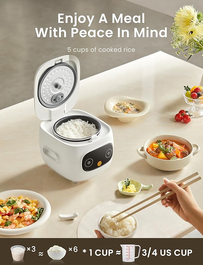 COMFEE' Mini Rice Cooker 4 Cups Cooked/2 Cups Uncooked Portable Non-Stick rice maker 24 hours Timer Delay 6 Functions Fast Cooker Brown Rice Oatmeal White