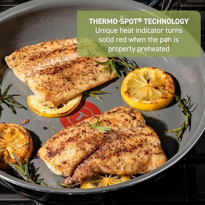 T-Fal Preserve Ceramic Nonstick Frying Pan 2-Pc Set 8.5 &amp 11 Oven Broiler Safe up to 350°F Cookware InoCeram Glide Technology Frying Pan Skillet Pots &amp Pans Black