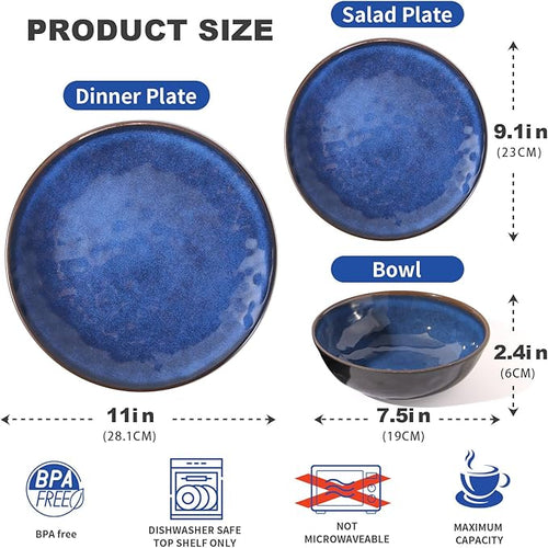 11Inch Blue Melamine Dinner Plates Set of 8BPA Free Non-Toxic Food Grade Unbreakable Dishwasher SafeShatter Chip ResistantLightweight Reusable for Kitchen Picnic Camping Restaurant