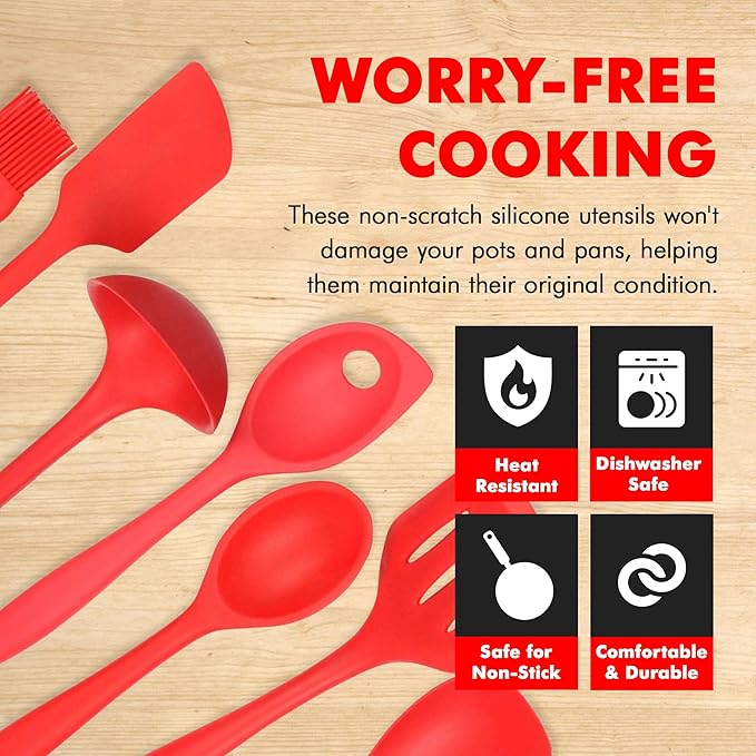 Chef Craft 42077 7 Piece Silicone Kitchen Tool and Utensil Set Red