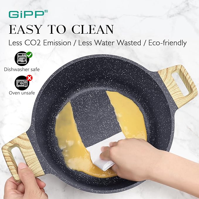 GiPP Pots and Pans Set Non Stick - 22 Pcs Grey Granite Kitchen Cookware Sets Nonstick Induction Cookware Non-toxic Cooking Pan Set with Lids PFOS and PFOA Free