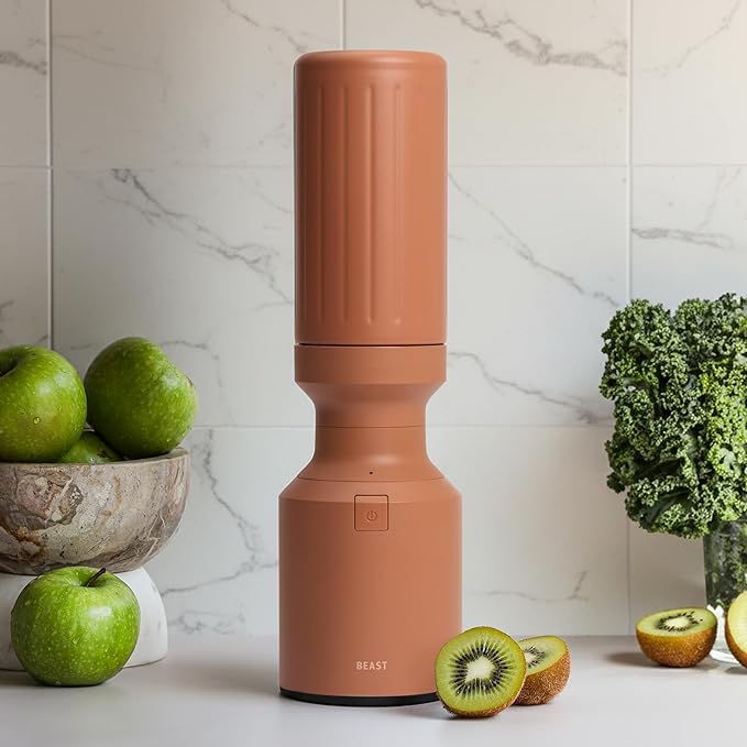 Beast Mini 600 Stainless Steel | Mini Countertop Kitchen Blender | Insulated Stainless Steel Vessel | Smoothies Shakes Dressings Sauces Dips | Portable Straw Caps and Lids | 600W (Terra)